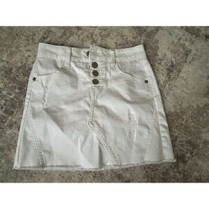 Justice Skirt Skort Girls 10 White Denim Snap Close Distressed Frayed Hem
